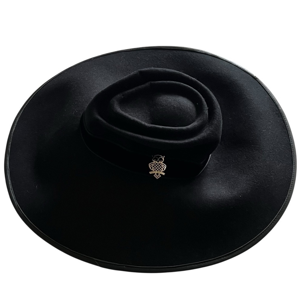 Henri Bendel Black Hazel Wide Brim 100% Wool Hat NWT One Size - Picture 2 of 8